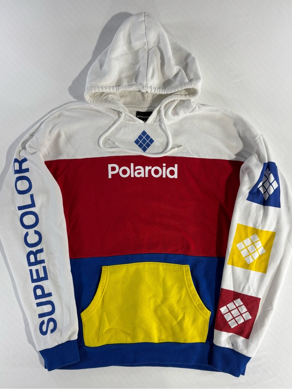 Vintage Polaroid Supercolor Hooded Sweatshirt - White/Red/Blue/Yellow